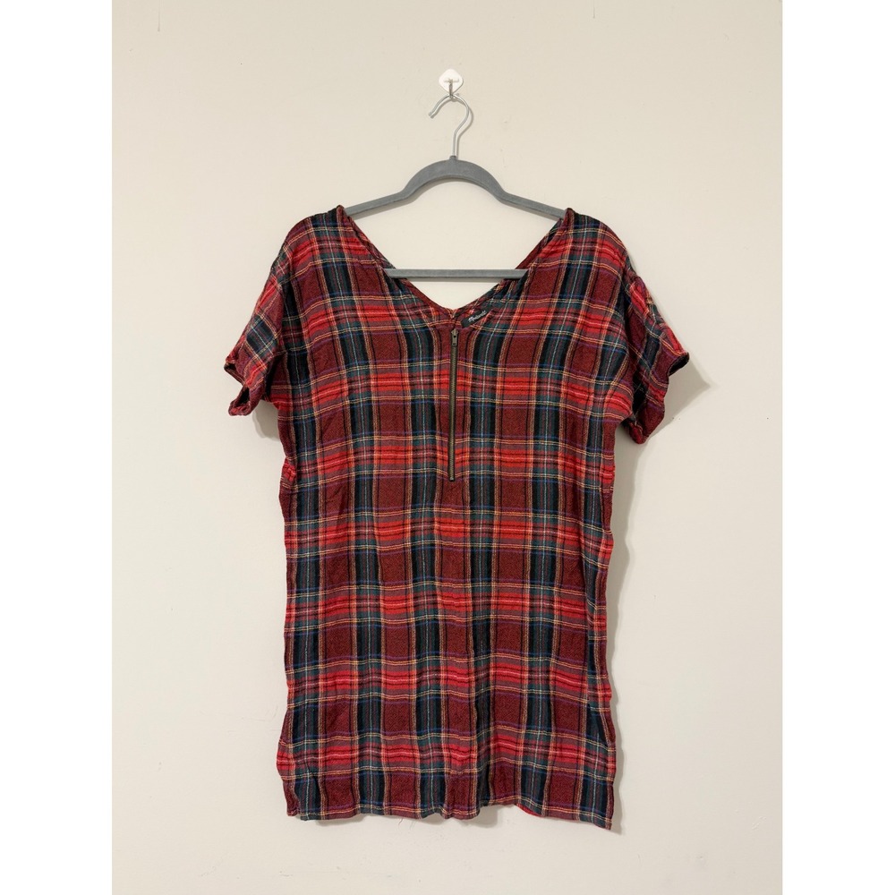 Madewell Tartan Plaid Red Zip Front Dress